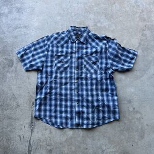 Pendleton Frontier Pearl Snap Front Short Sleeve Shirt Men's Size XL Blue Plaid